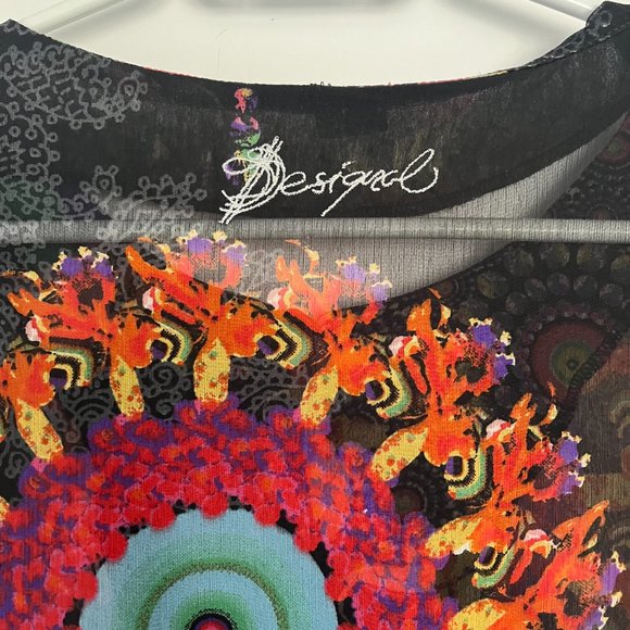 Sheer Desigual blouse - black with colorful pattern - Picture 2 of 6